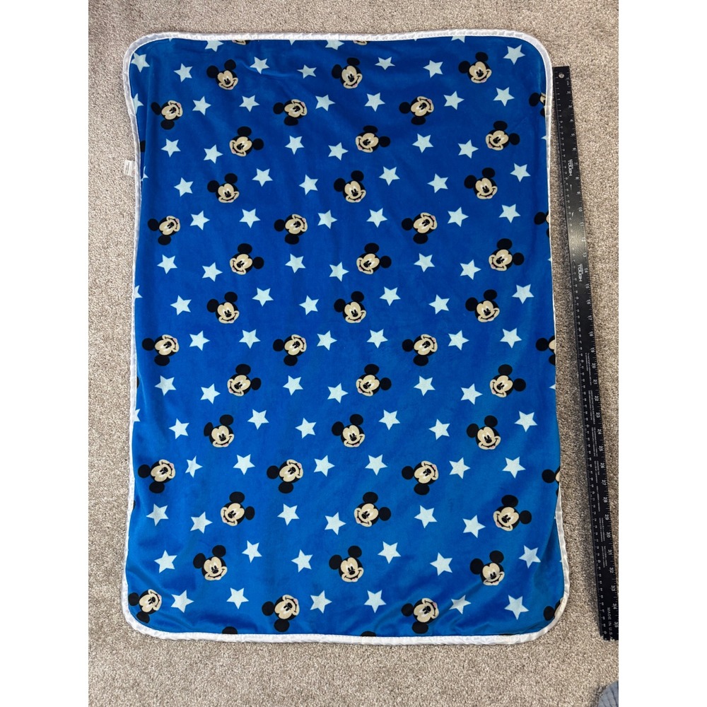 Disney Baby Mickey Mouse Blue Star Fleece Popcorn Plush Blanket Satin Trim 30x40